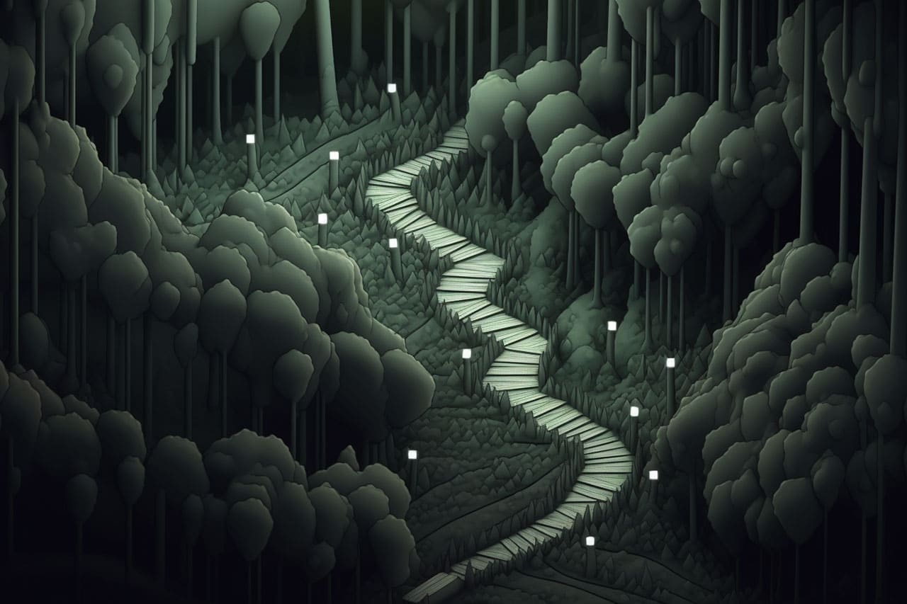Twisting path in the dark forest